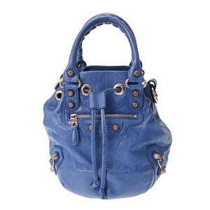 BALENCIAGA Pompon Blue Leather Handbag